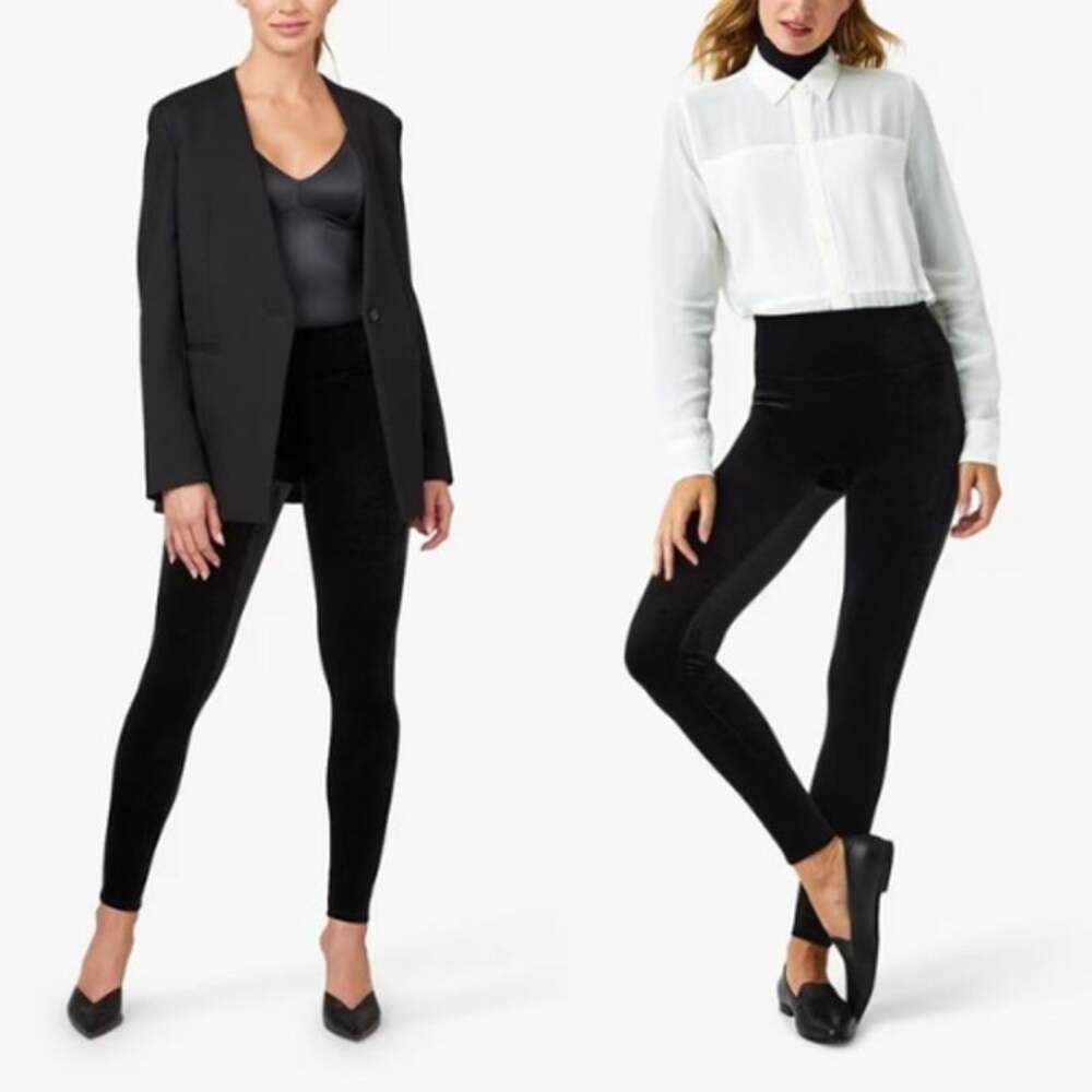 Spanx 2070 Velvet Leggings Women's Size L High Rise Power Waistband Cozy Grunge